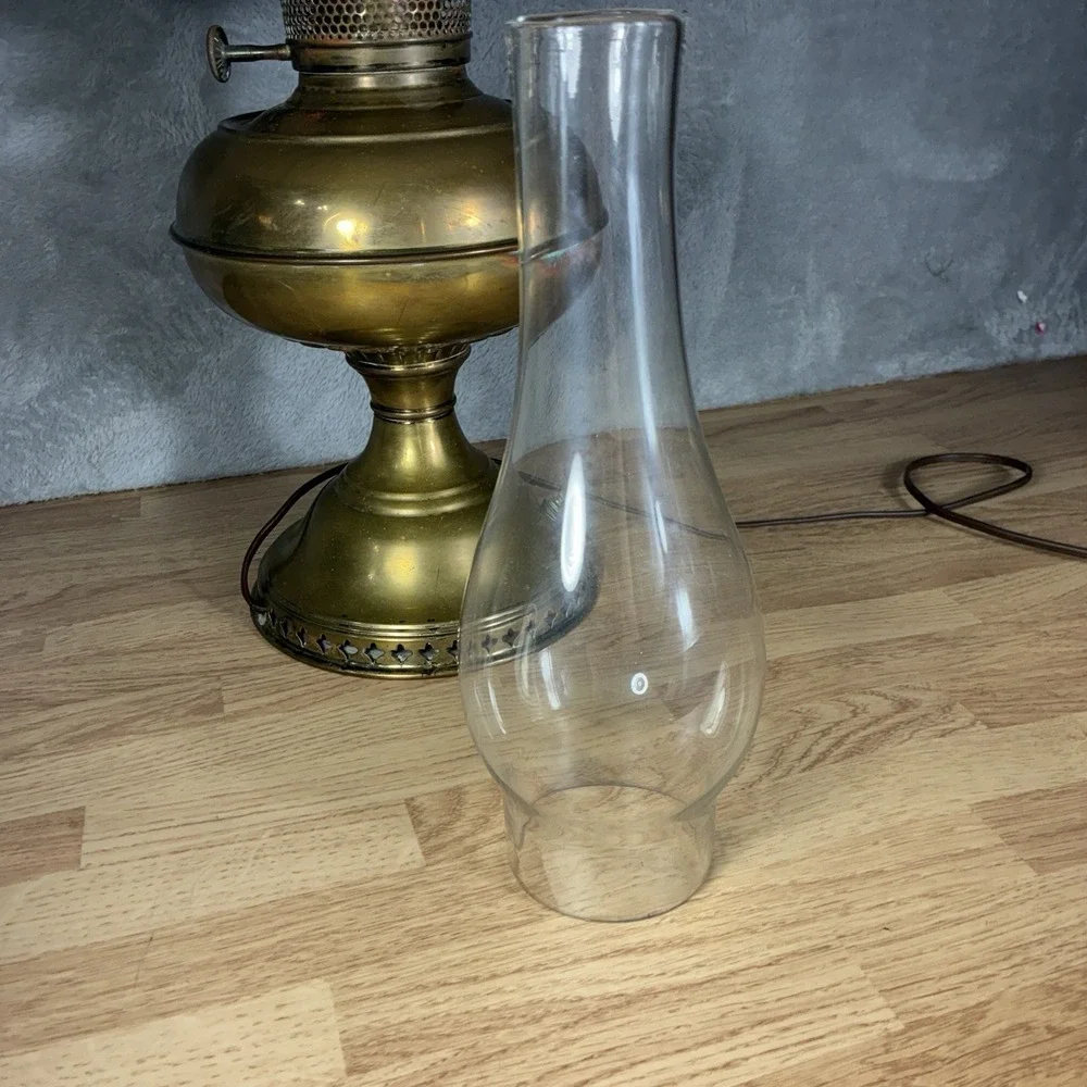 Vintage Brass Rayo Electrified Oil Lamp-Glass Chimney & White Milk Glass Shade